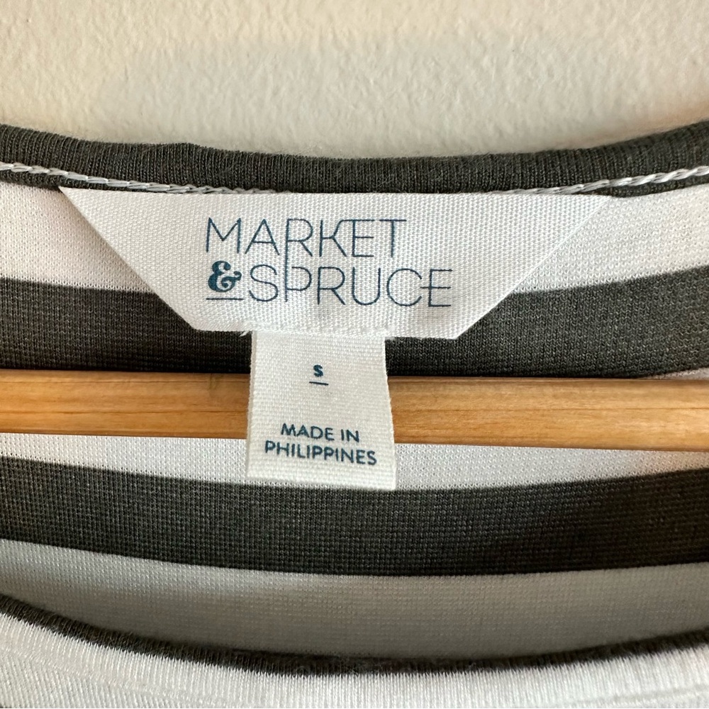 Market & Spruce Olive Green and White Striped Dress, Size Small - Picture 2 of 7